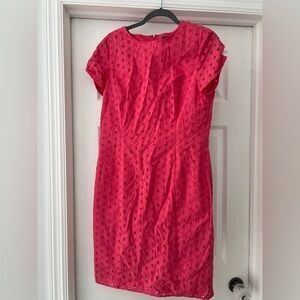 Brooks Brothers Pink Eyelet Print Short Sleeve Sheath Dress Size 8 knee length